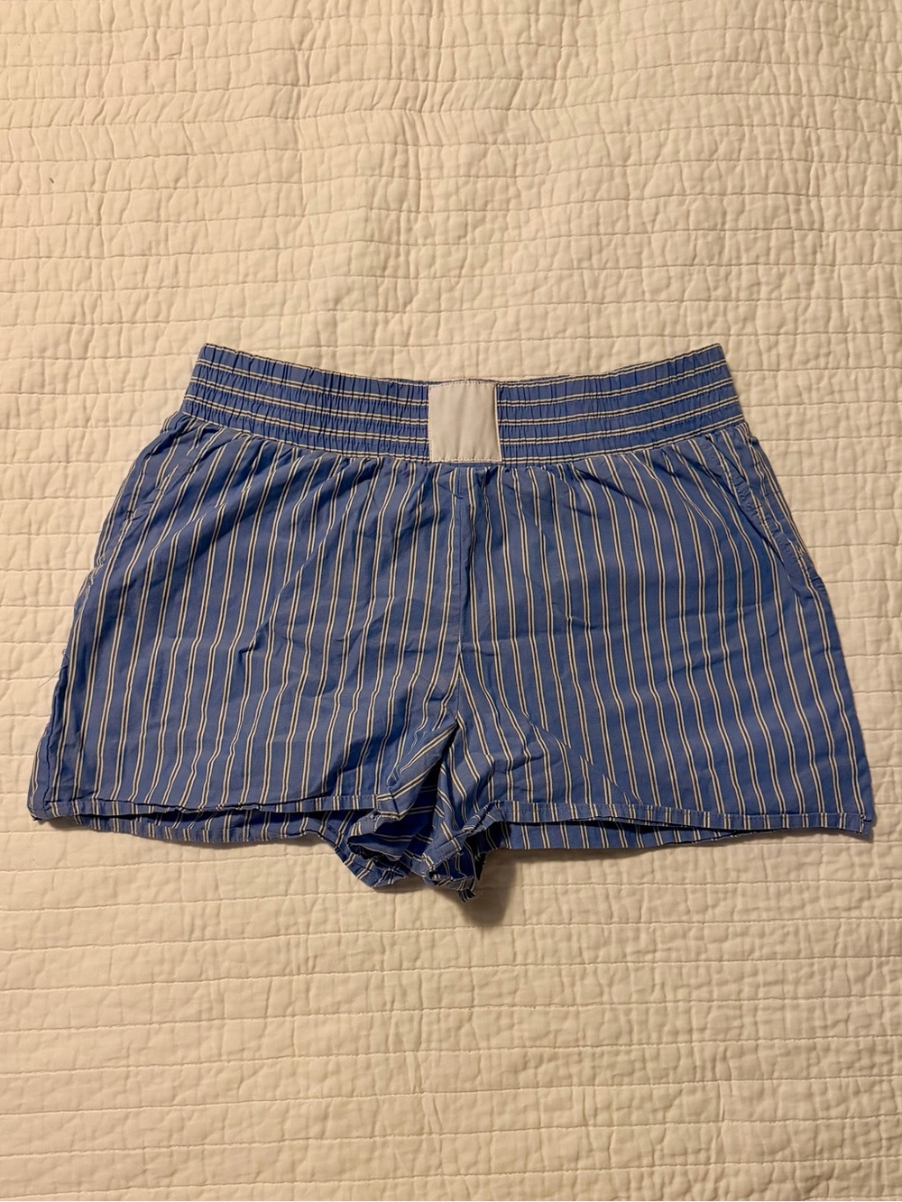 Women’s Pink Rose Blue Striped, Pajama-Style Shorts | Sz M